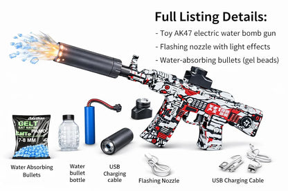 AK-47 Mini Electric Gel Blaster Toy with Rechargeable Battery & Water Gel Beads for Outdoor Play