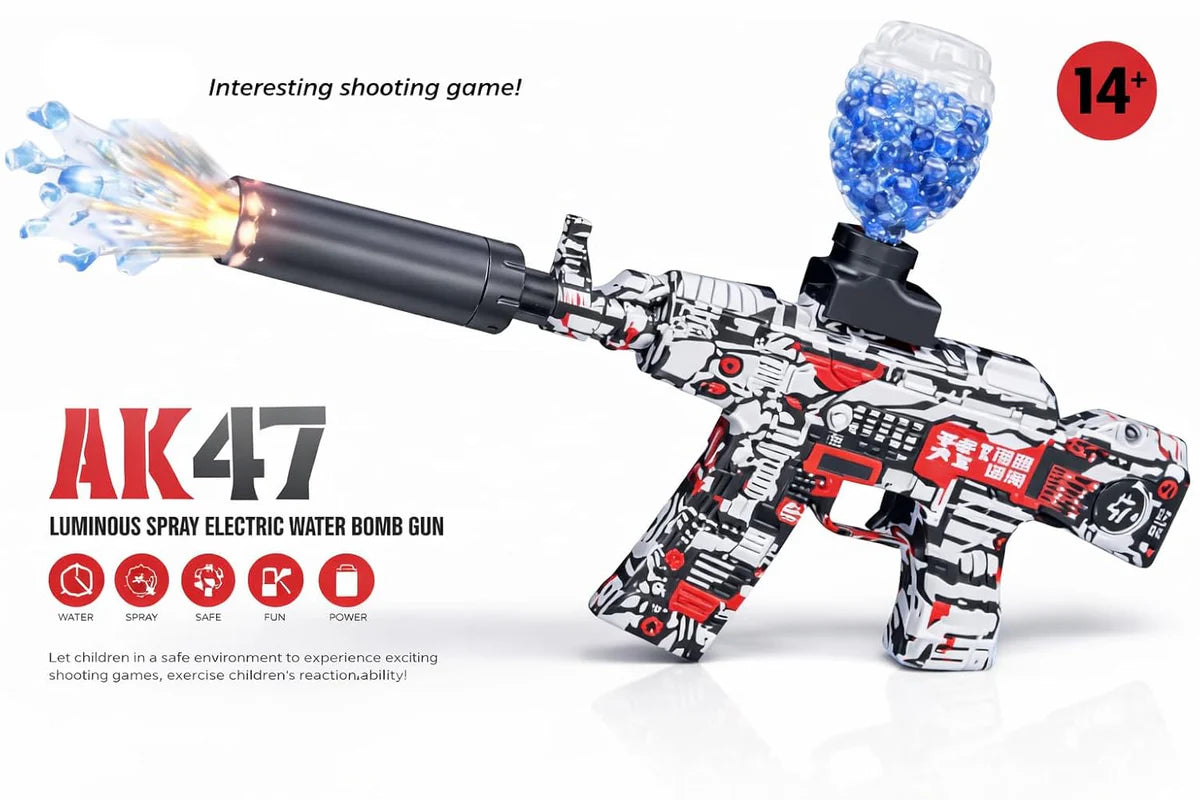 AK-47 Mini Electric Gel Blaster Toy with Rechargeable Battery & Water Gel Beads for Outdoor Play