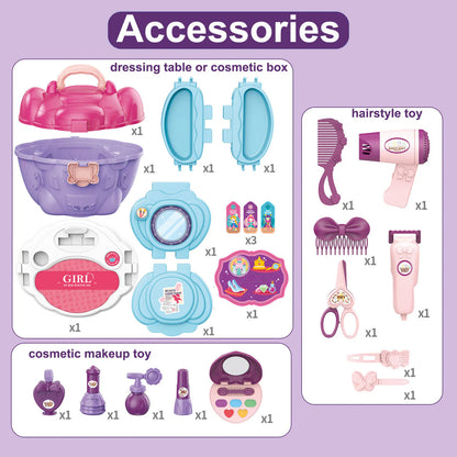 GELORDO 4-in-1 Dressing Table Play Set for Kids | Portable Makeup Toy Case