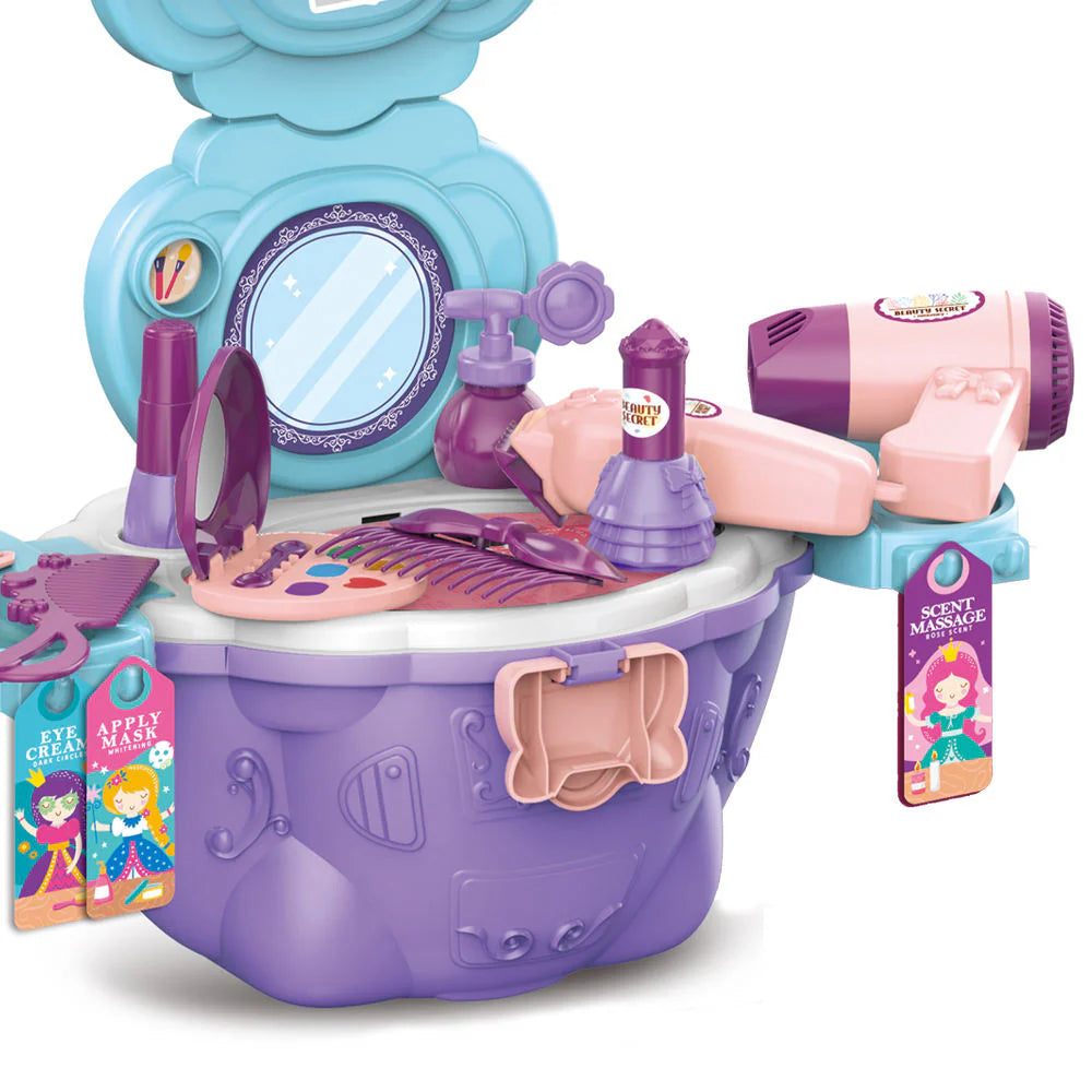 GELORDO 4-in-1 Dressing Table Play Set for Kids | Portable Makeup Toy Case