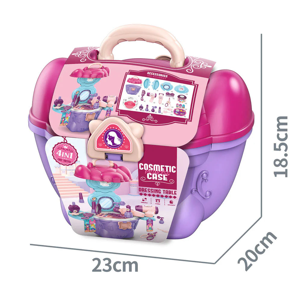 GELORDO 4-in-1 Dressing Table Play Set for Kids | Portable Makeup Toy Case