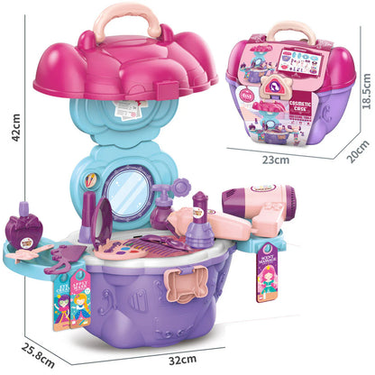GELORDO 4-in-1 Dressing Table Play Set for Kids | Portable Makeup Toy Case